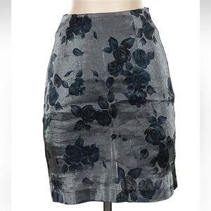 Vintage Guess Metallic Silver Black Floral Roses Pencil Skirt Womens Size 24 XXS